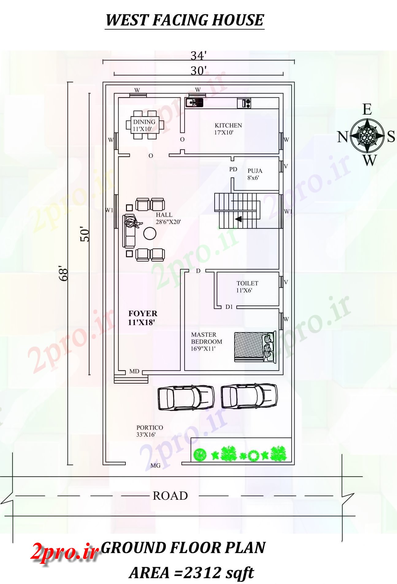 دانلود نقشه مسکونی ، ویلایی ، آپارتمان X50 تک BHK غرب مواجه خانه طرحی به عنوان در هر Vastu Shastra هستند اتوکد و جزئیات پی دی اف 8 در 14 متر (کد157924)