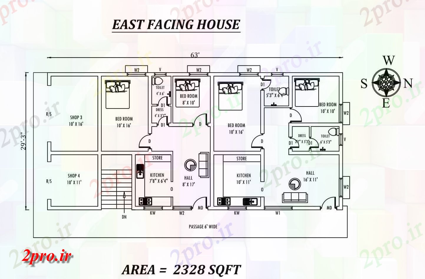 دانلود نقشه مسکونی ، ویلایی ، آپارتمان X29'3 شگفت انگیز 2bhk شرق مواجه خانه طرحی به عنوان در هر Vastu Shastra هستند، اتوکد و جزئیات پی دی اف 8 در 18 متر (کد157925)