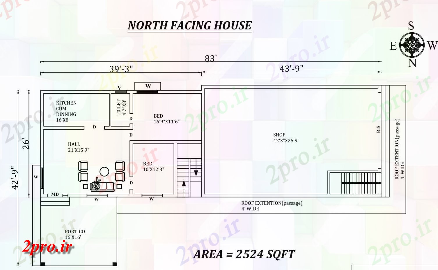 دانلود نقشه مسکونی ، ویلایی ، آپارتمان X42'9 شگفت انگیز شمالی طرحی خانه 2bhk به عنوان در هر Vastu را Shastra و جزئیات پی دی اف 7 در 24 متر (کد157937)