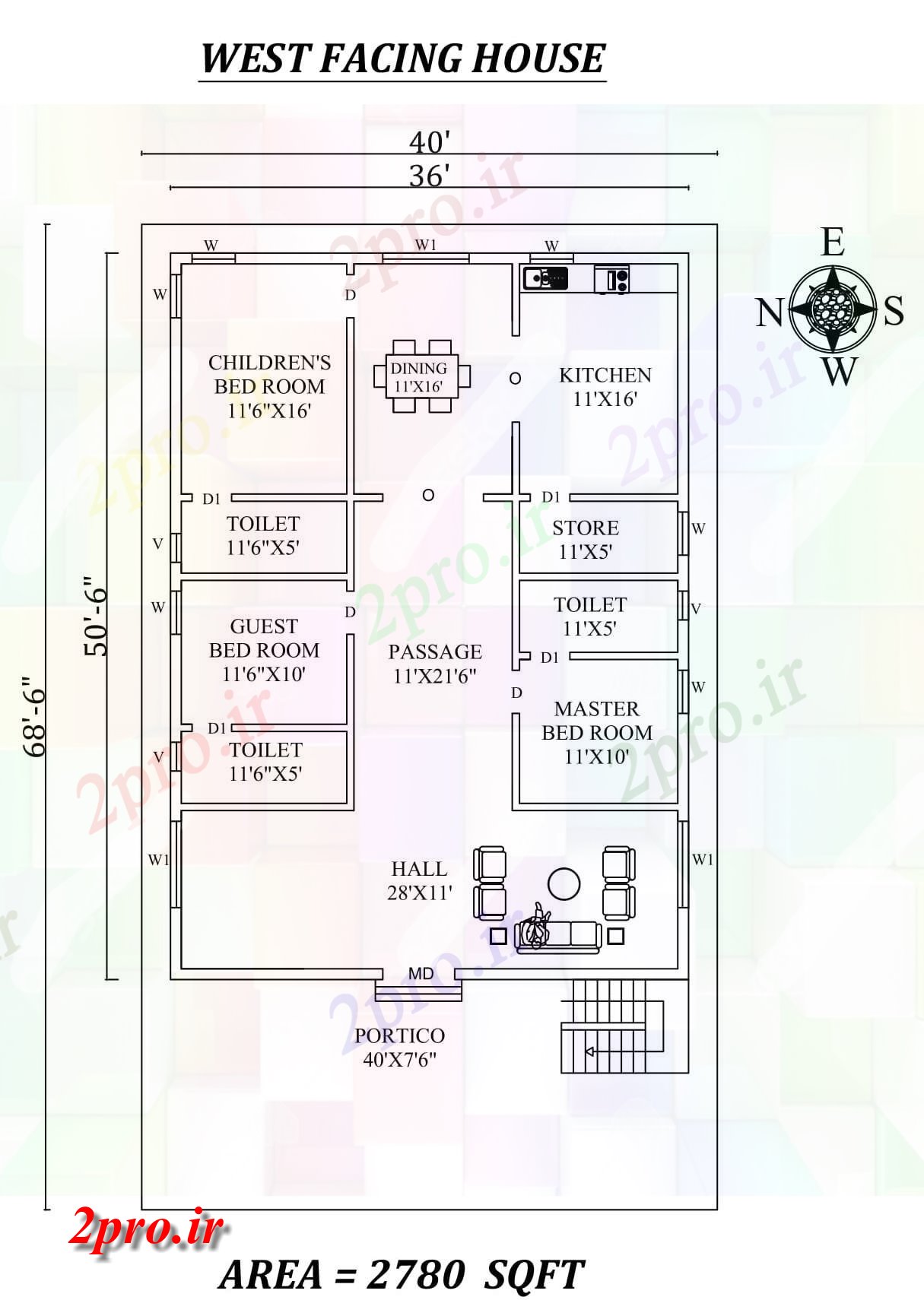 دانلود نقشه مسکونی ، ویلایی ، آپارتمان X 68'6 3bhk زیبا غرب مواجه خانه طرحی به عنوان در هر Vastu Shastra هستند، اتوکد و جزئیات پی دی اف 10 در 14 متر (کد157947)