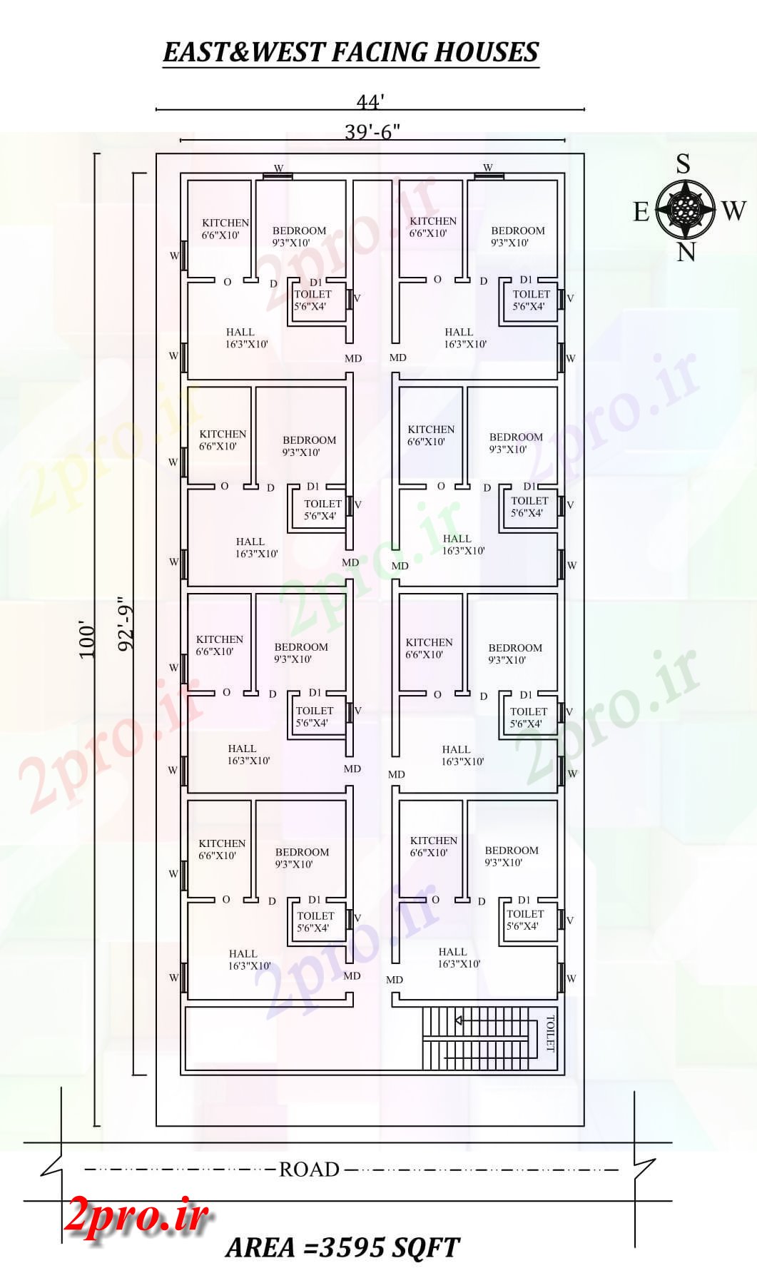 دانلود نقشه مسکونی ، ویلایی ، آپارتمان X100 تک BHK شرق و ردیف رو به مغرب مجتمع کاخ طرحی به عنوان در هر Vastu Shastra هستند، اتوکد و پی دی اف جزئیات 11 در 25 متر (کد157959)