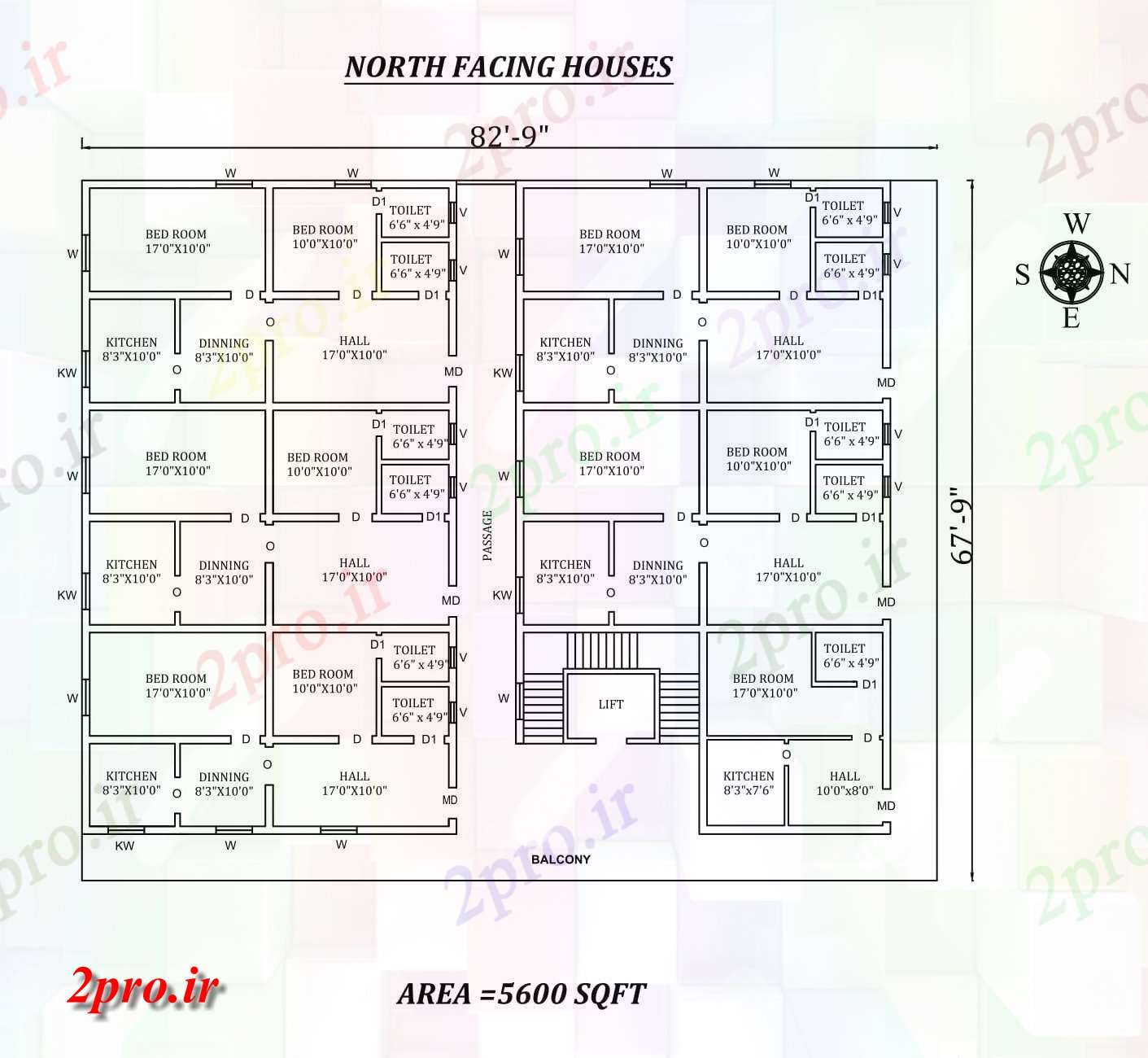 دانلود نقشه مسکونی ، ویلایی ، آپارتمان 9 X67'9 شگفت انگیز شمالی طرحی 2bhk خانه آپارتمان به عنوان در هر Vastu Shastra هستند اتوکد و جزئیات پی دی اف 18 در 23 متر (کد157966)