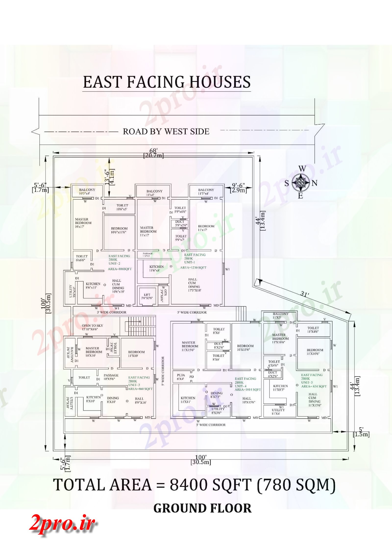 دانلود نقشه مسکونی ، ویلایی ، آپارتمان bhk شگفت انگیز 100'X100، شرق مواجه آپارتمان خانه طرحی به عنوان در هر Vastu Shastra هستند اتوکد و جزئیات پی دی اف 24 در 26 متر (کد157970)