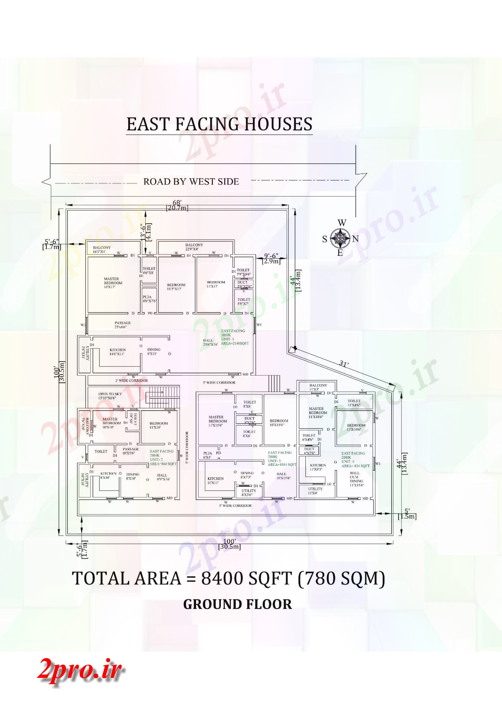 دانلود نقشه مسکونی ، ویلایی ، آپارتمان X100 'فوق العاده 2 و 3bhk شرق مواجه آپارتمان خانه طرحی به عنوان در هر Vastu Shastra هستند اتوکد و جزئیات پی دی اف 24 در 26 متر (کد157971)