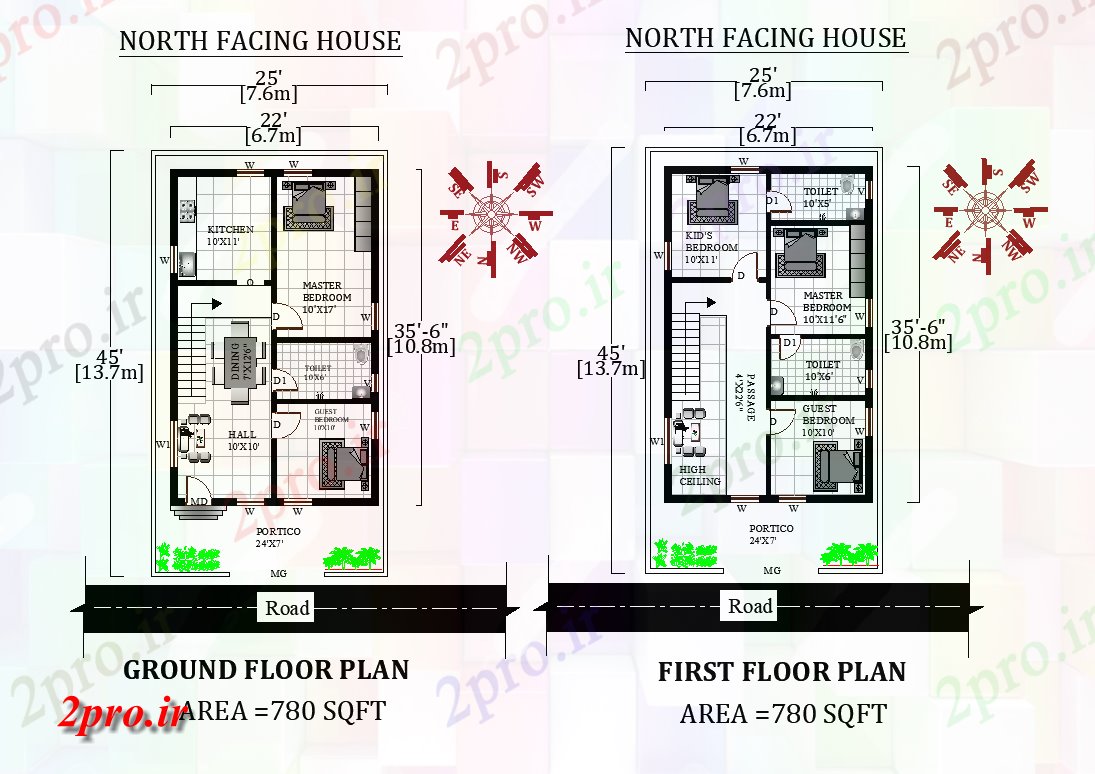 دانلود نقشه مسکونی ، ویلایی ، آپارتمان شگفت انگیز 2bhk شمالی 25'X45، مواجه زمین و طرحی خانه طبقه اول به عنوان در هر Vastu Shastra هستند، اتوکد و جزئیات پی دی اف 6 در 13 متر (کد157975)