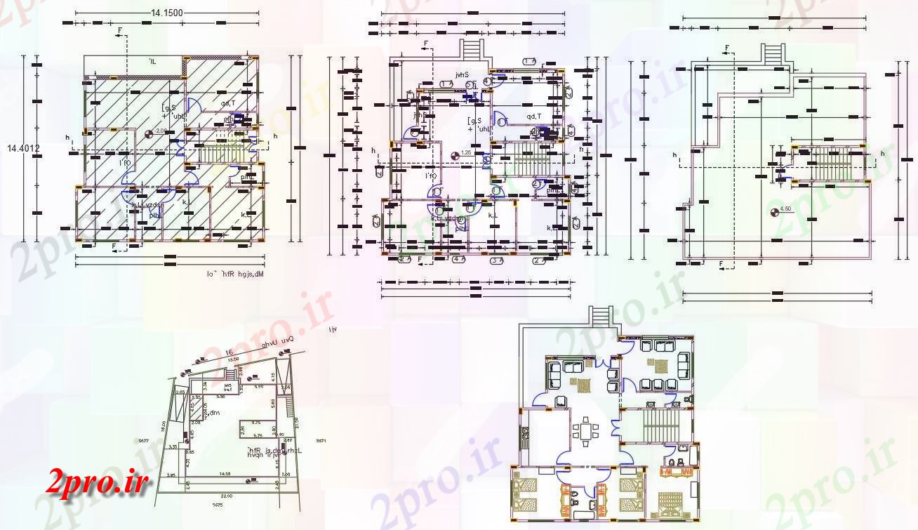 دانلود نقشه مسکونی ، ویلایی ، آپارتمان توسط 47 پا 3 BHK خانه مبلمان طراحی 14 در 14 متر (کد157982)