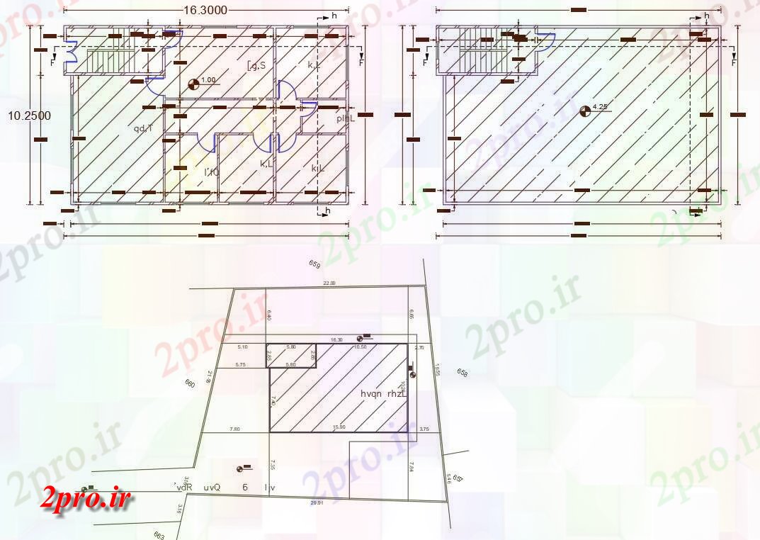 دانلود نقشه مسکونی ، ویلایی ، آپارتمان X 53 فوت 3 BHK خانه طرحی نشیمن 10 در 16 متر (کد157985)