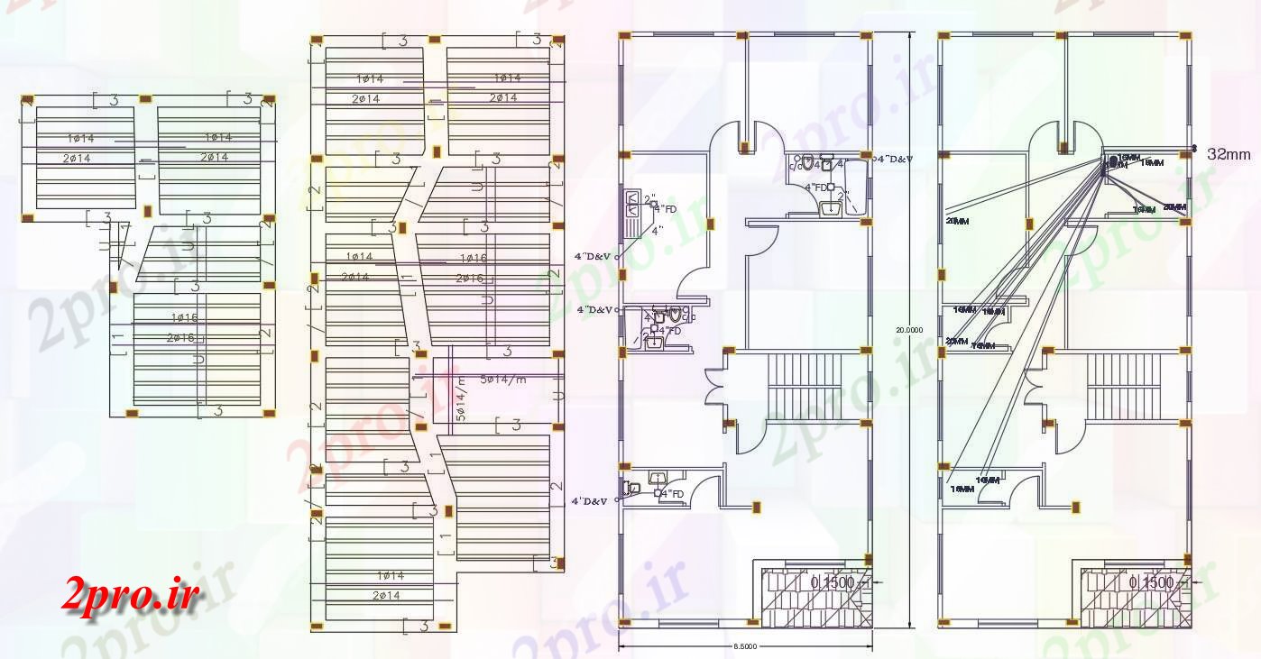 دانلود نقشه مسکونی ، ویلایی ، آپارتمان BHK خانه لوله کشی و ساخت و ساز نشیمن 8 در 20 متر (کد157992)