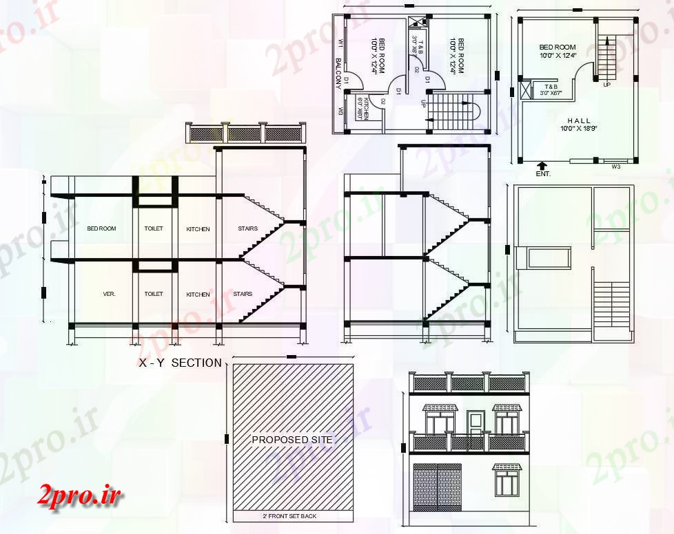 دانلود نقشه مسکونی ، ویلایی ، آپارتمان طبقه 3 BHK خانه طرحی و ساخت و ساز 5 در 7 متر (کد158012)