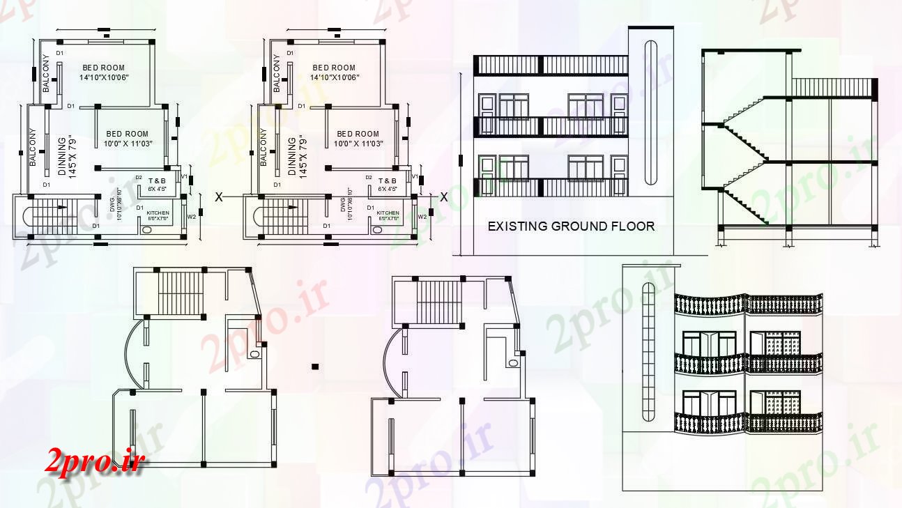 دانلود نقشه مسکونی ، ویلایی ، آپارتمان BHK خانواده خانه خانه پروژه 8 در 10 متر (کد158015)