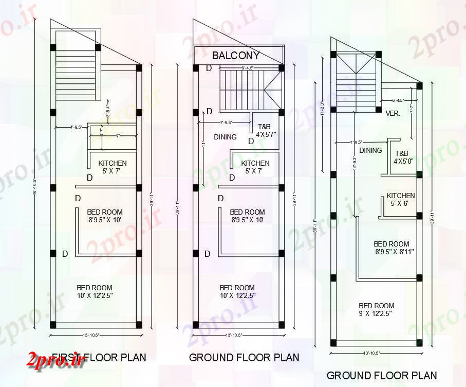 دانلود نقشه مسکونی ، ویلایی ، آپارتمان BHK ردیف خانه طرحی طبقه به 4 در 13 متر (کد158022)