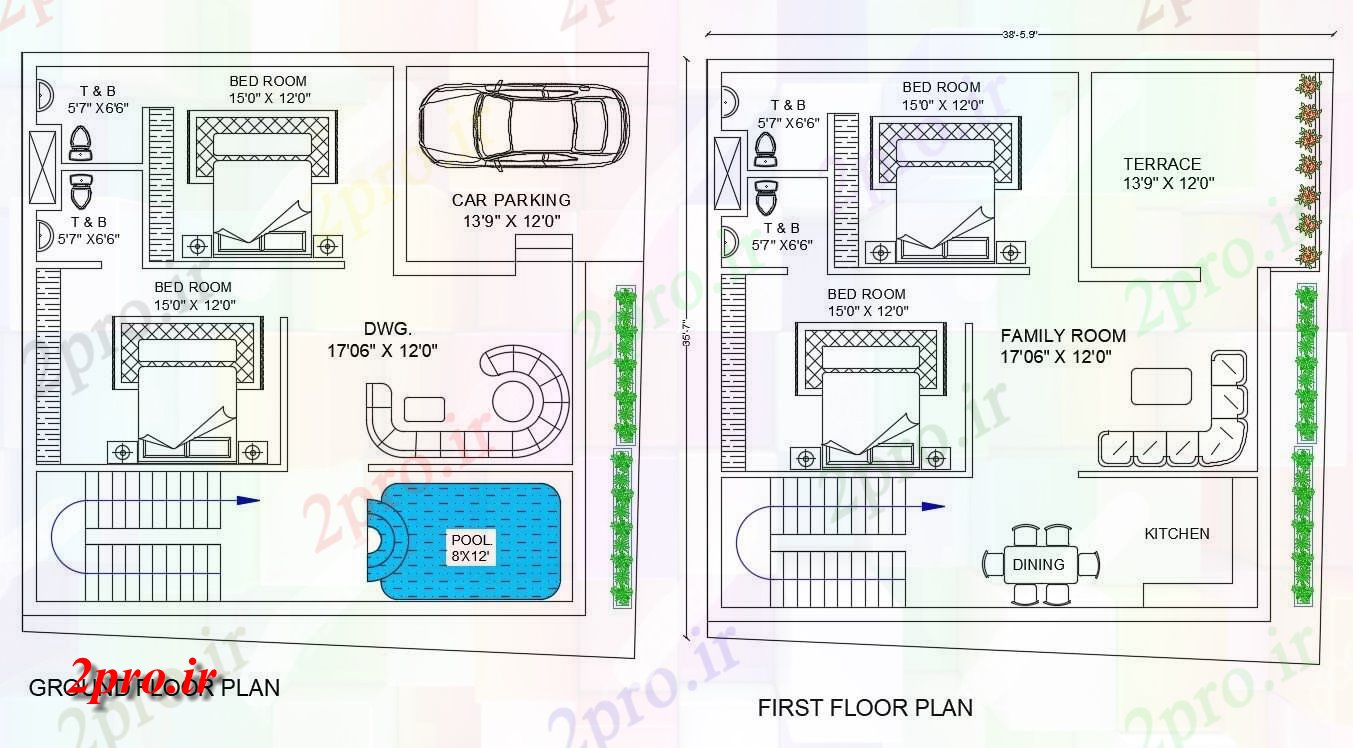 دانلود نقشه مسکونی ، ویلایی ، آپارتمان BHK خانه طرحی با 10 در 11 متر (کد158024)