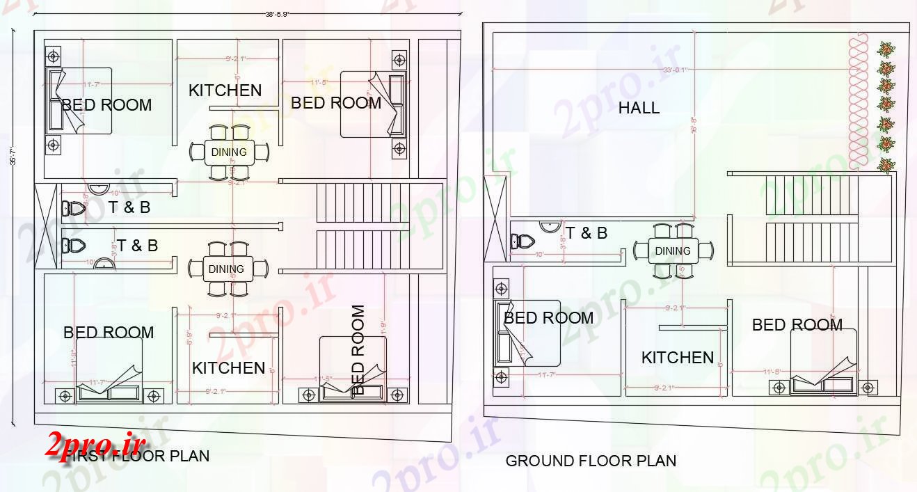 دانلود نقشه مسکونی  ، ویلایی ، آپارتمان  6     X 36'7     آپارتمان   طرحی طبقه  (کد158025)