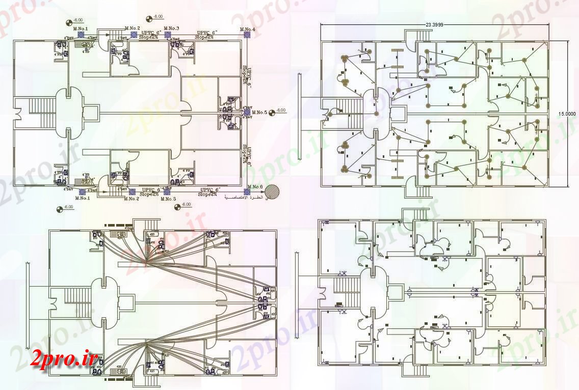 دانلود نقشه مسکونی ، ویلایی ، آپارتمان BHK خانه برق و لوله کشی 15 در 23 متر (کد158037)