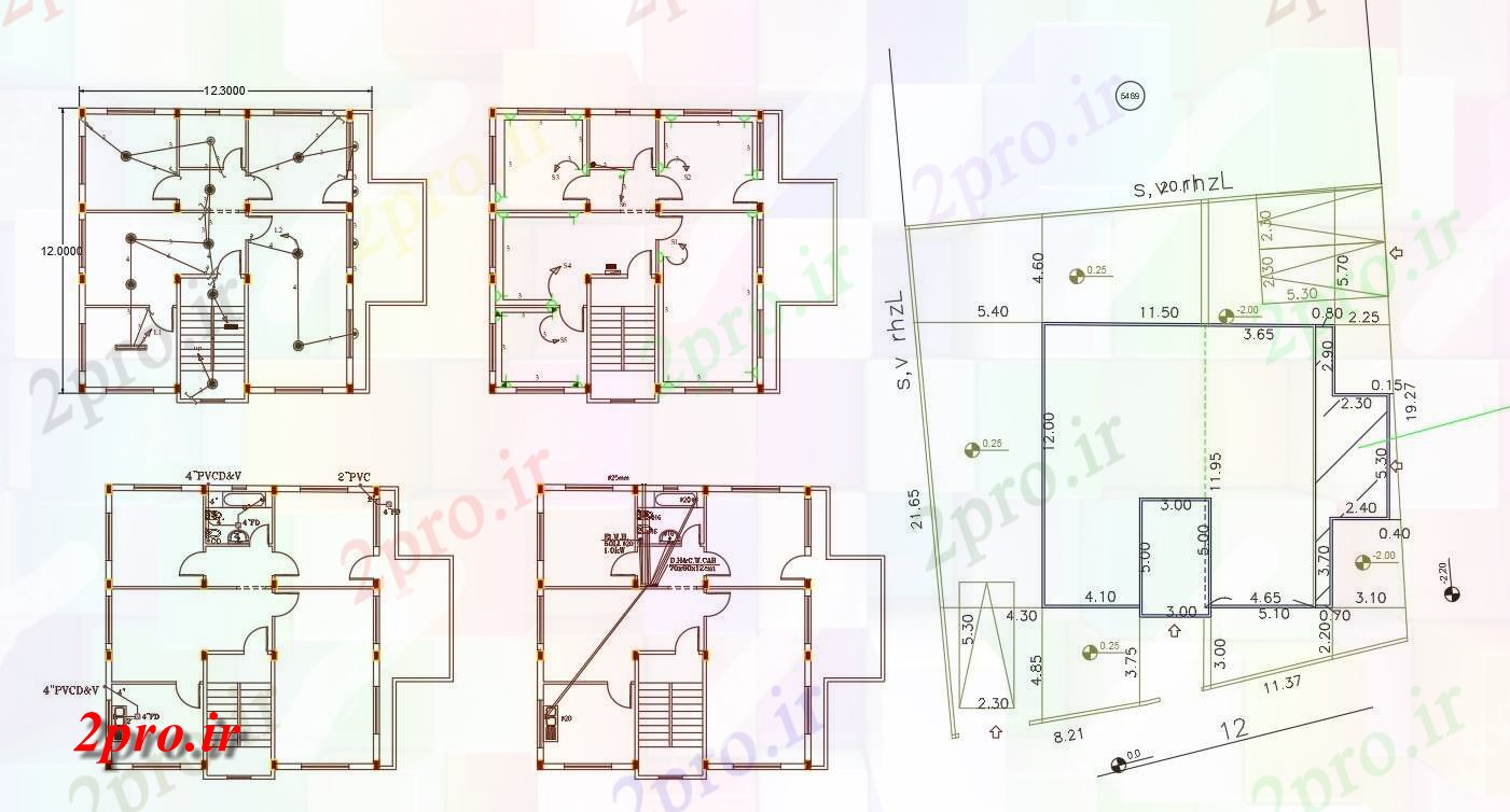 دانلود نقشه مسکونی ، ویلایی ، آپارتمان X 40 فوت 2 BHK خانه برق و لوله کشی 12 در 12 متر (کد158041)