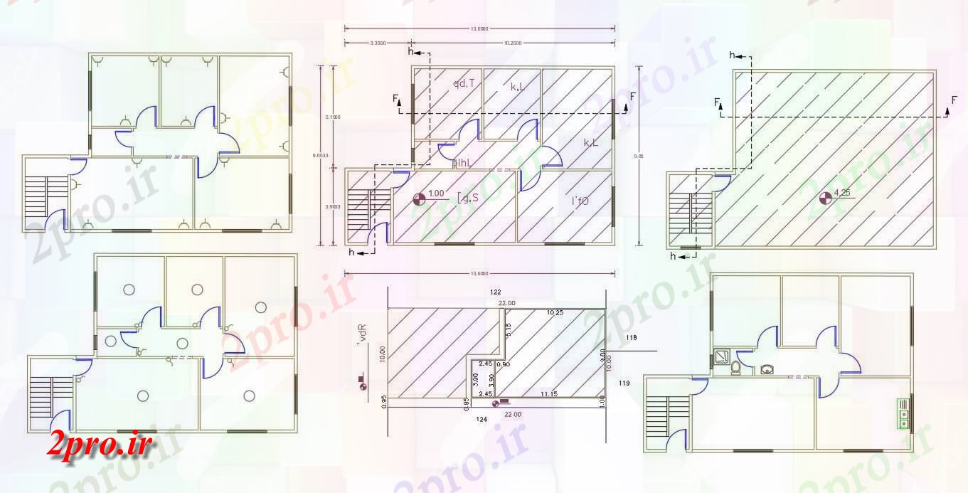 دانلود نقشه مسکونی ، ویلایی ، آپارتمان X 45 فوت اندازه پلات برای 2 اتاق خانه 9 در 13 متر (کد158052)