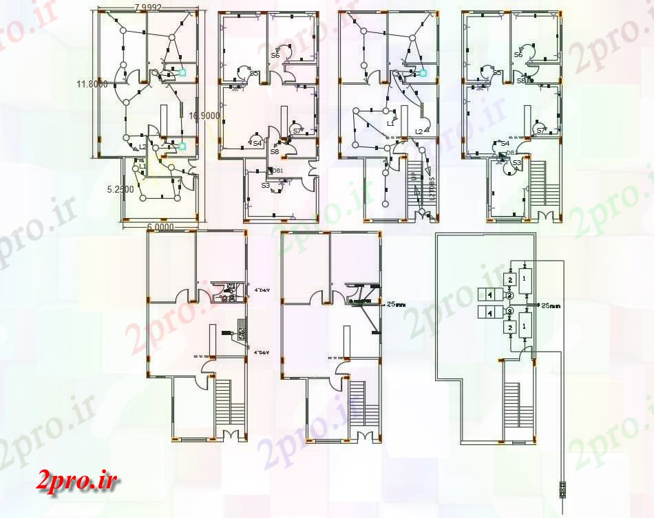 دانلود نقشه مسکونی ، ویلایی ، آپارتمان BHK خانه برق و لوله کشی طرحی نشیمن 7 در 16 متر (کد158069)