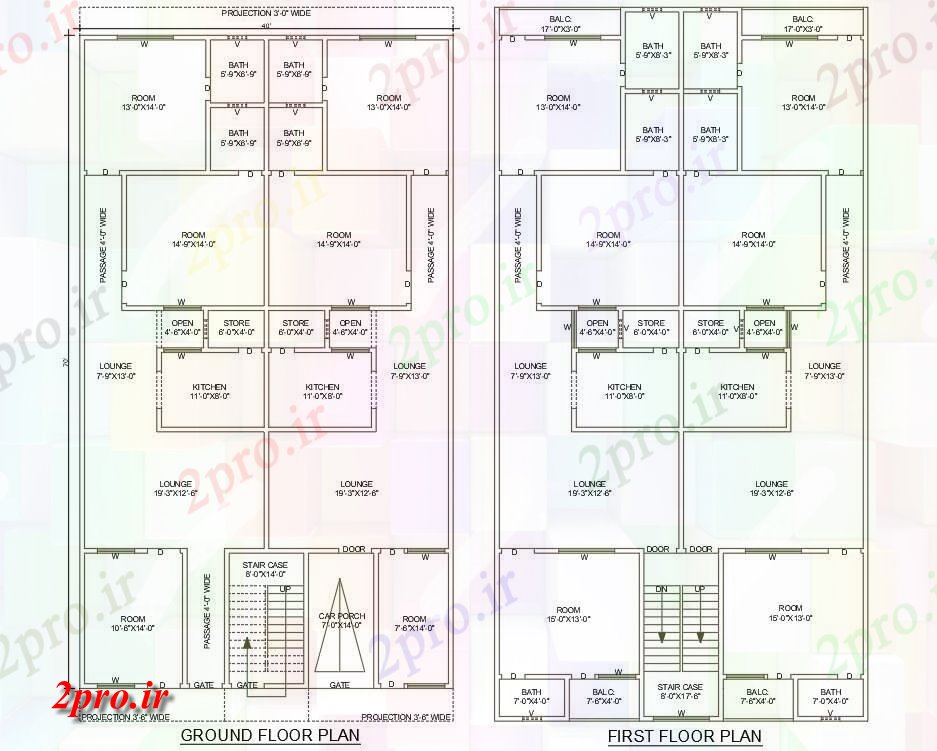 دانلود نقشه مسکونی  ، ویلایی ، آپارتمان  BHK آپارتمان   بزرگ خانه طرحی  (کد158080)