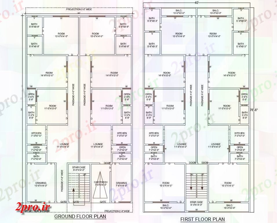 دانلود نقشه مسکونی  ، ویلایی ، آپارتمان  X 70 'آپارتمان 3 BHK خانه طرحی  (کد158092)