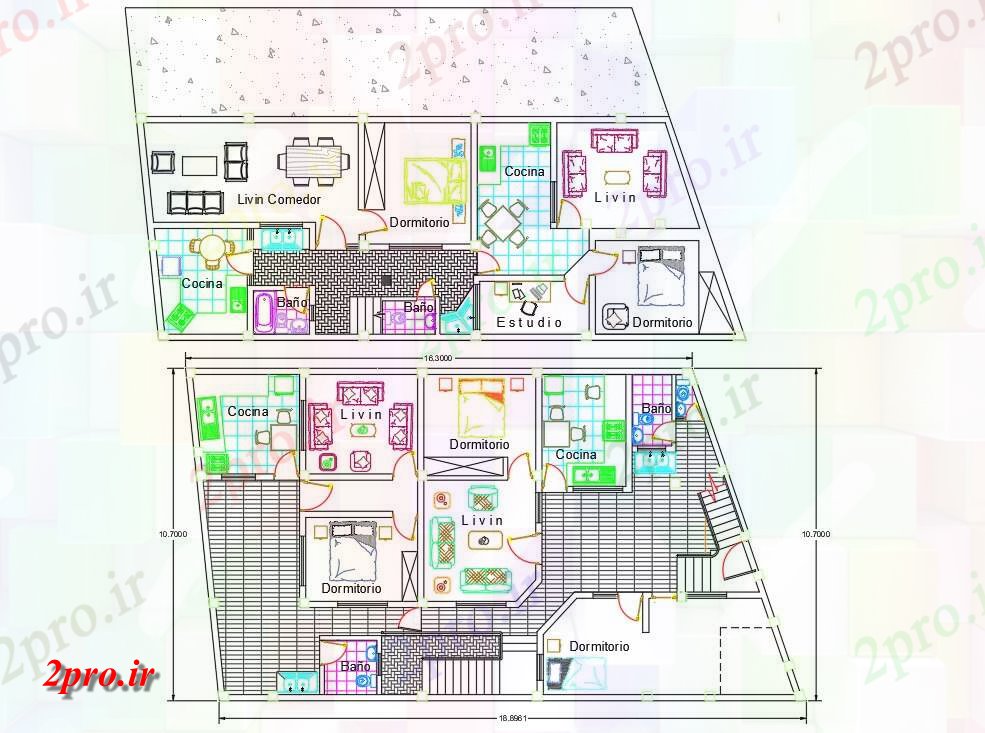 دانلود نقشه مسکونی ، ویلایی ، آپارتمان طرحی د دیزنئو د ها Muebles de ها La Casa del dormitorio 10 در 18 متر (کد158114)