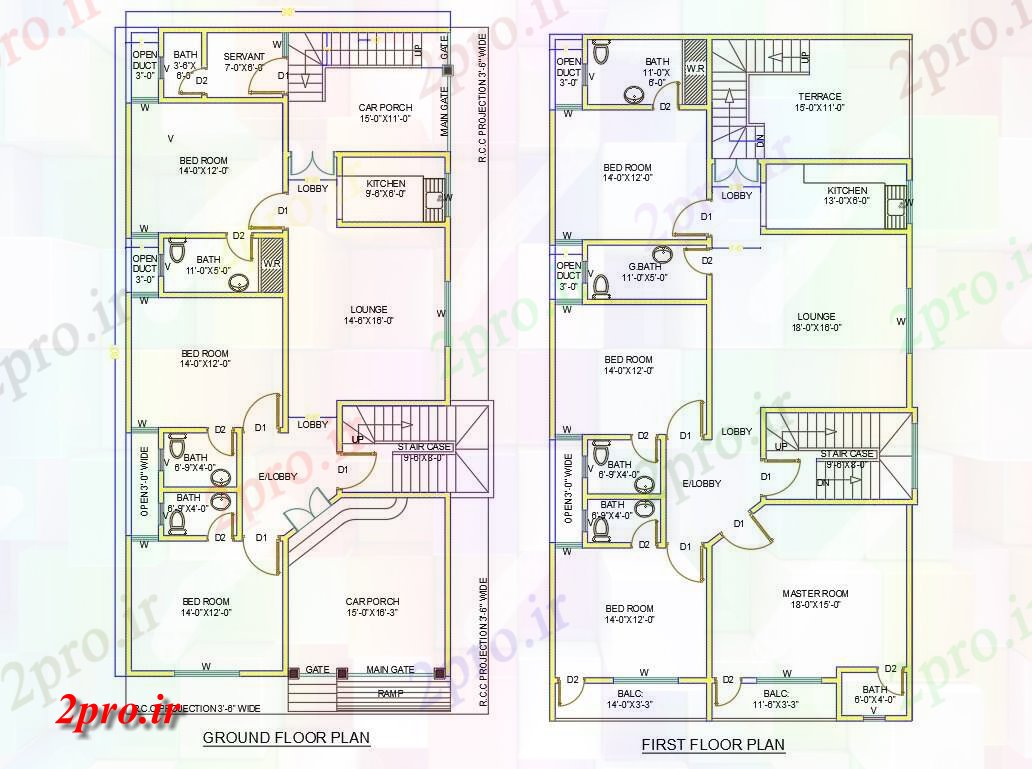 دانلود نقشه مسکونی ، ویلایی ، آپارتمان X 60 فوت معماری ایوان خانه 9 در 18 متر (کد158124)