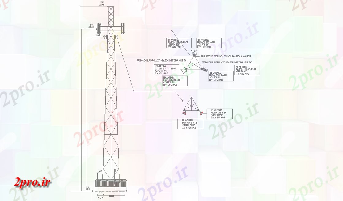 دانلود نقشه تاسیسات برق شبکه های سلولی برج نما و آنتن جزئیات،    کنید (کد158128)
