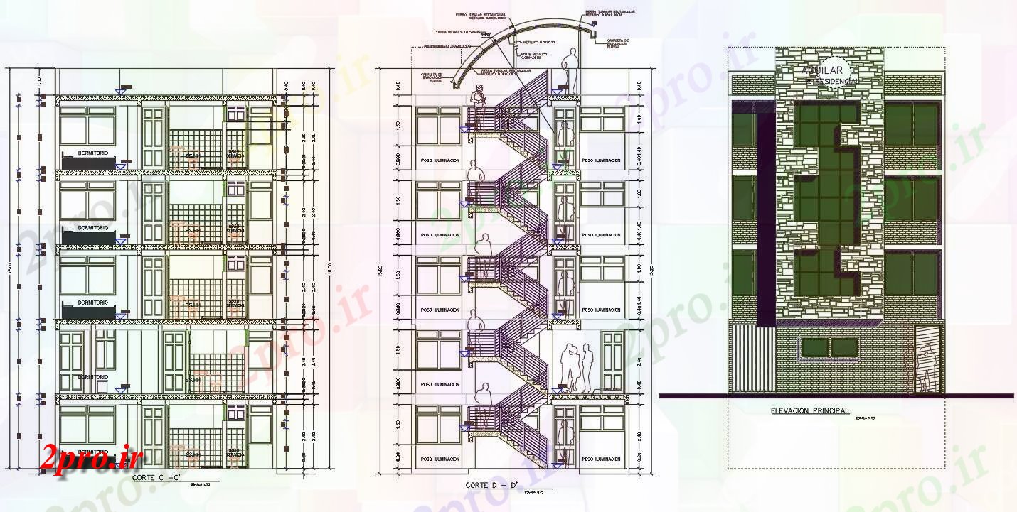 دانلود نقشه مسکونی  ، ویلایی ، آپارتمان  آپارتمان مدرن ساختمان بخش و نما (کد158136)