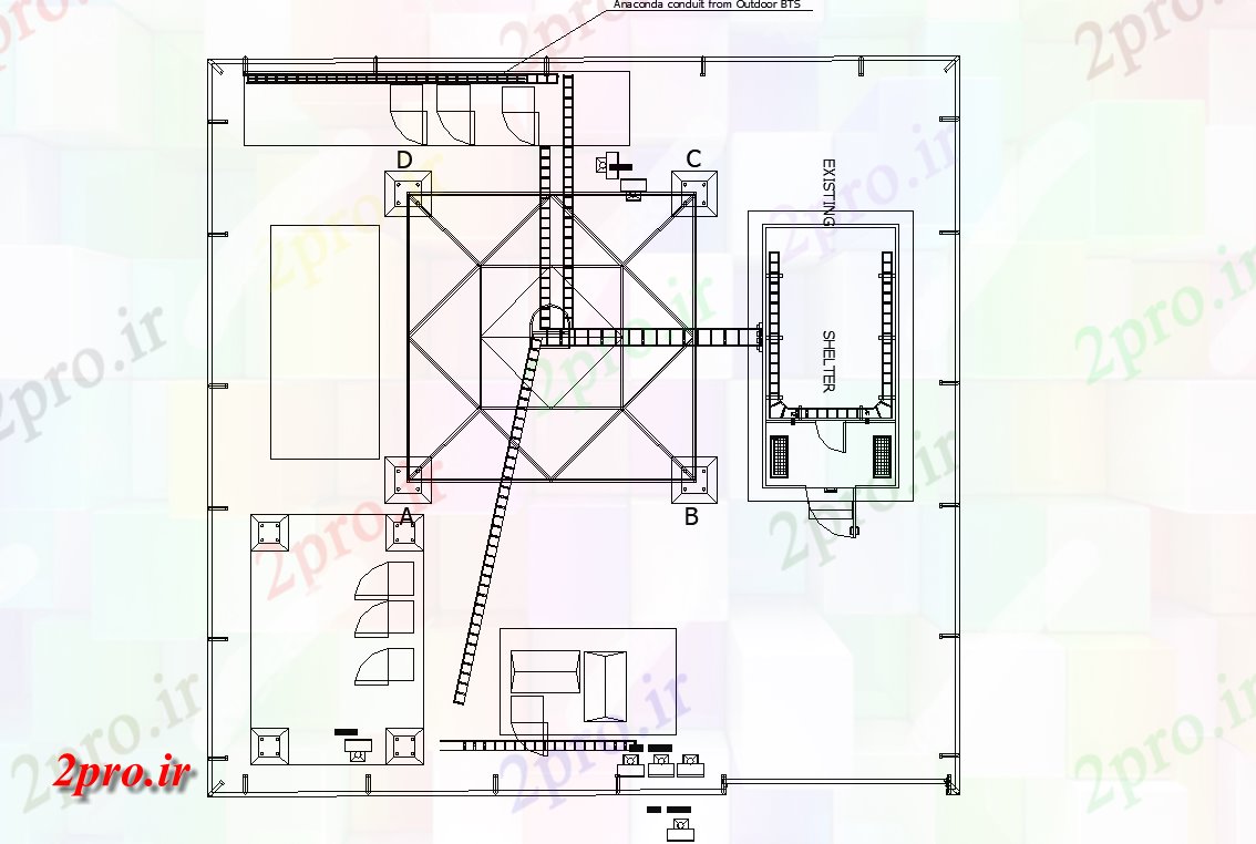 دانلود نقشه تاسیسات برق طراحی بخشی از مجرا برق connection اتوکد 8 در 8 متر (کد158140)