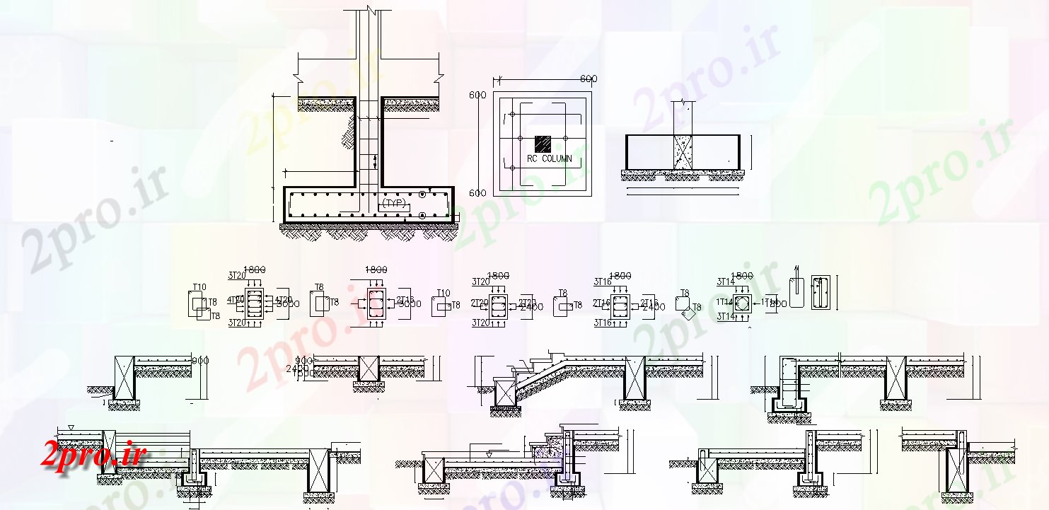 دانلود نقشه جزئیات پایه RC جزئیات ستون تقویت،    (کد158161)