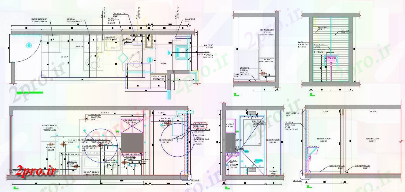 دانلود نقشه آشپزخانه طرحی جامع آشپزخانه و طراحی بخش های  (کد158168)