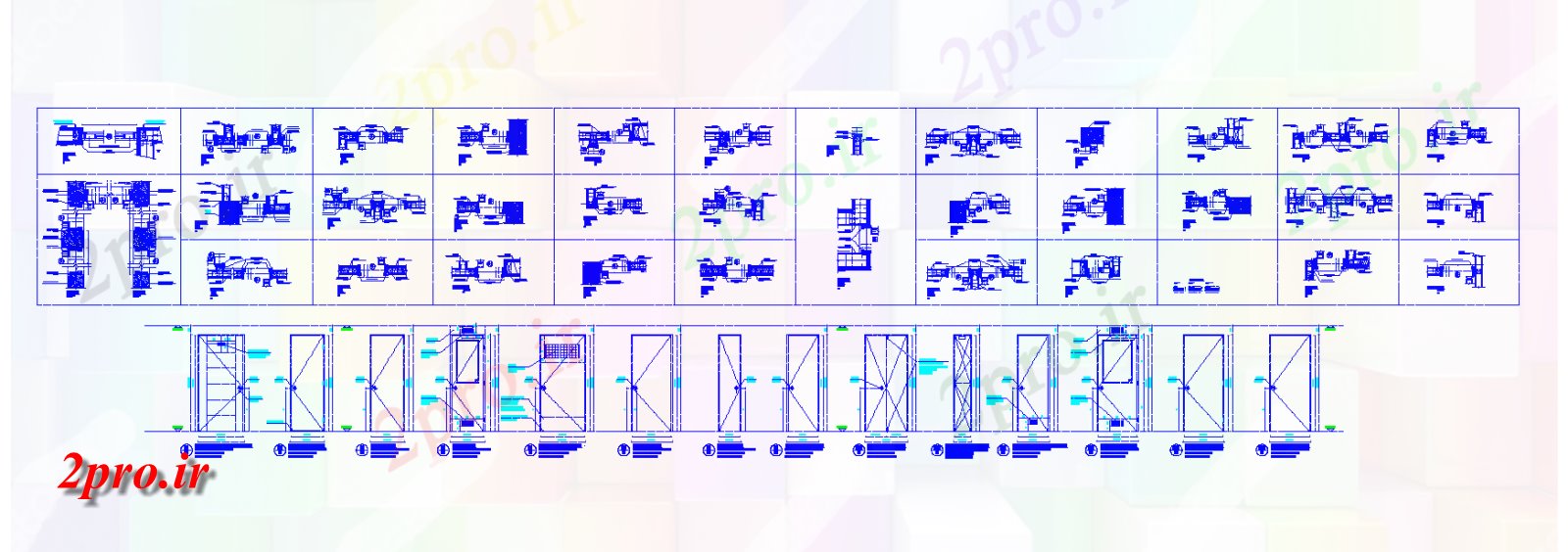 دانلود نقشه جزئیات طراحی در و پنجره  اندازه های مختلف از درب جزئیات طراحی،    (کد158186)
