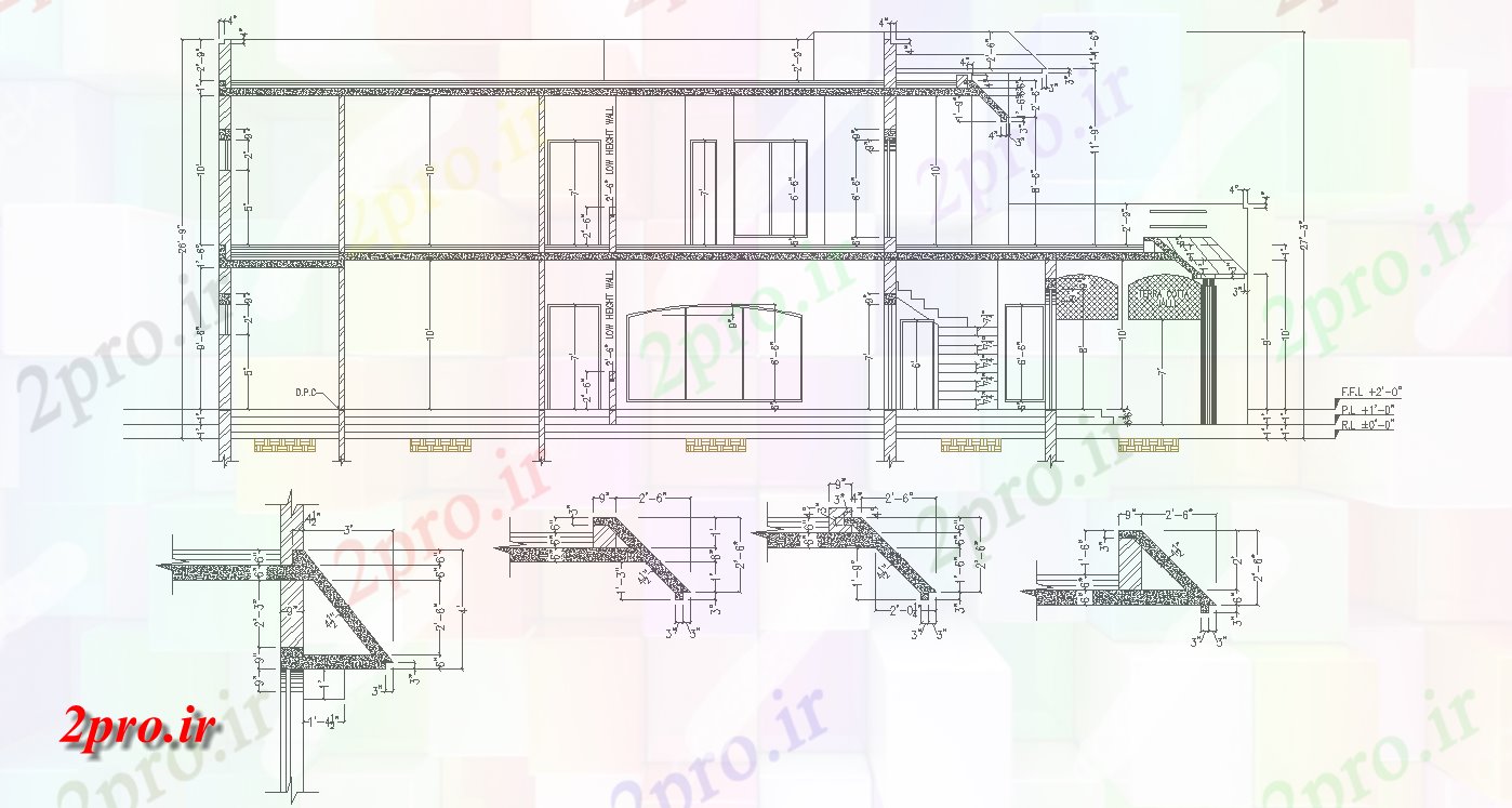 دانلود نقشه مسکونی  ، ویلایی ، آپارتمان  دیدگاه بخشی از G + 1  house  (کد158196)