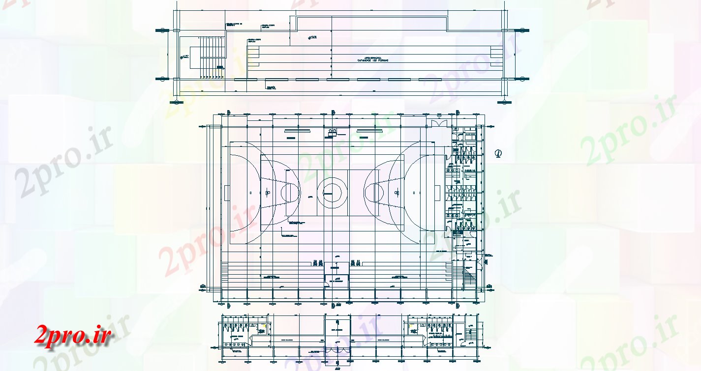 دانلود نقشه ورزشگاه ، سالن ورزش ، باشگاه بسکتبال طرحی طبقه دادگاه ورزشگاه طراحی design 35 در 55 متر (کد158199)