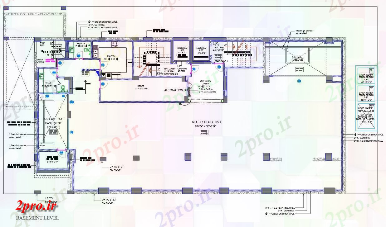 دانلود نقشه ساختمان اداری - تجاری - صنعتی شرکت زیرزمین سطح طرحی طبقه 15 در 29 متر (کد158201)