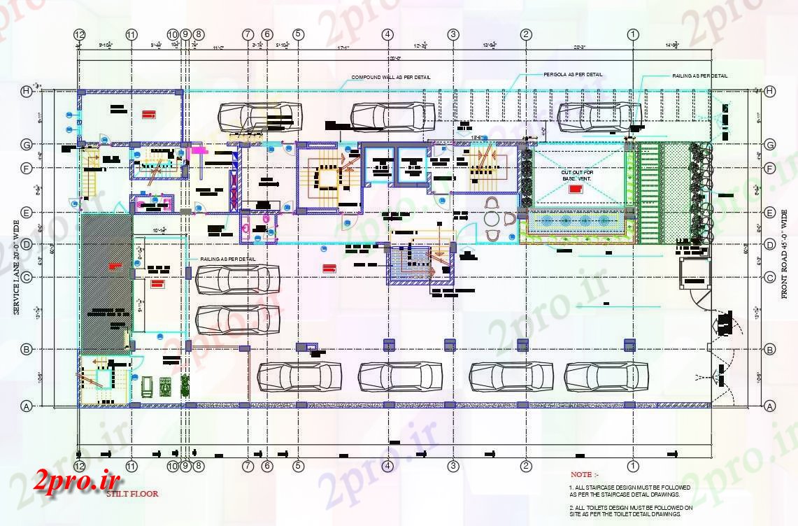 دانلود نقشه ساختمان اداری - تجاری - صنعتی آپارتمان چوب پا راه رفتن طرحی طبقه اتوکد 18 در 36 متر (کد158203)
