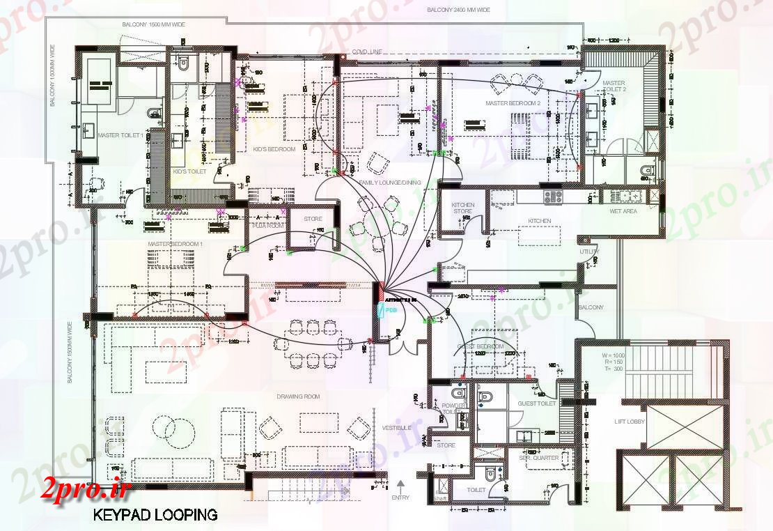 دانلود نقشه مسکونی ، ویلایی ، آپارتمان BHK اتاق خواب اد طرحی با طراحی مبلمان 17 در 25 متر (کد158210)