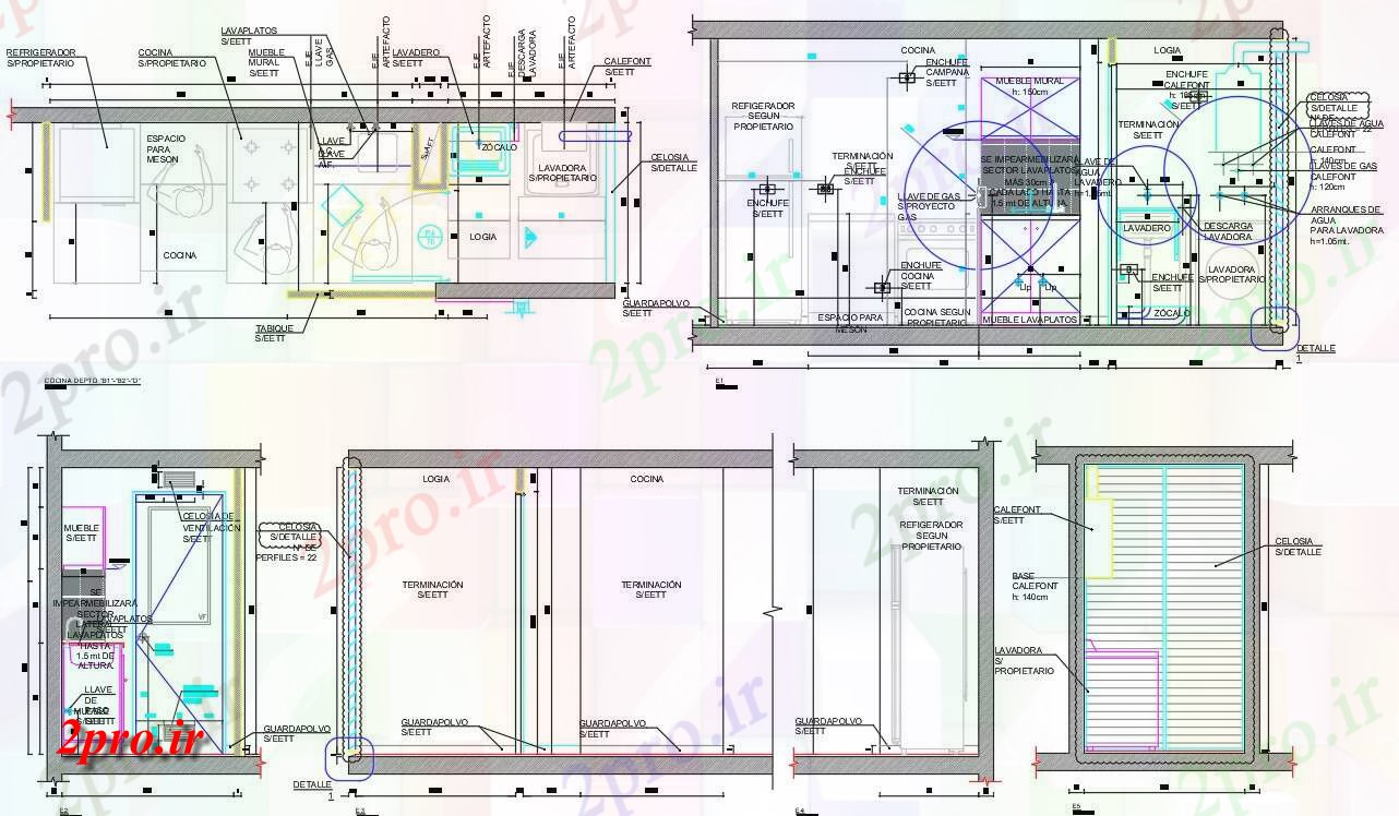 دانلود نقشه آشپزخانه طراحی مدولار آشپزخانه به  (کد158218)