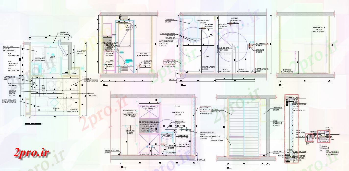 دانلود نقشه آشپزخانه آشپزخانه طرحی طبقه و بخشی نما (کد158219)