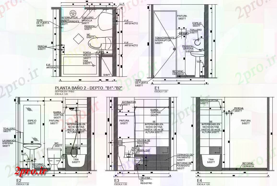 دانلود نقشه بلوک حمام و توالتطرحی حمام با بخشی نما طراحی   (کد158220)