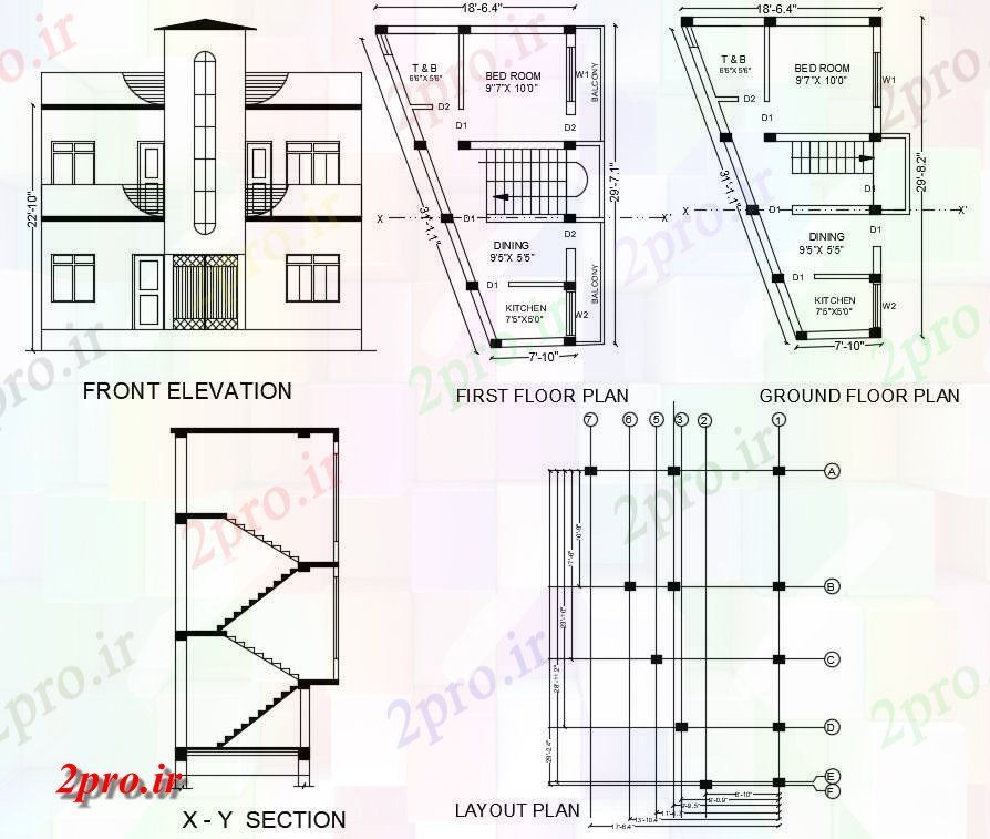 دانلود نقشه مسکونی ، ویلایی ، آپارتمان BHK دو طبقه خانه طرحی و بخشی نما طراحی 6 در 8 متر (کد158224)