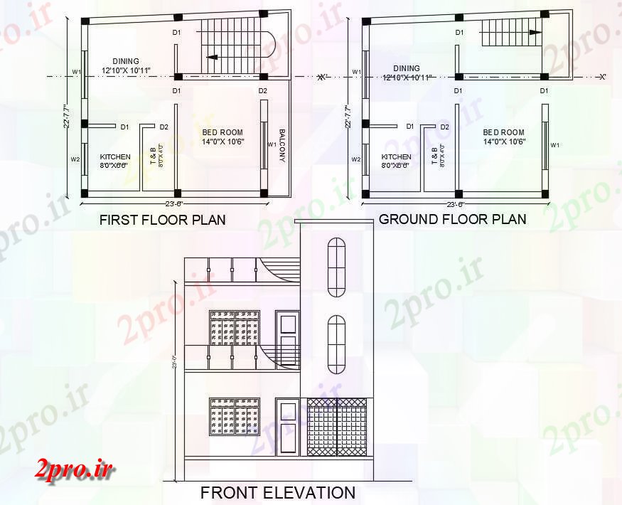 دانلود نقشه مسکونی ، ویلایی ، آپارتمان X 23 خانه طرحی و جلو نما 6 در 7 متر (کد158226)