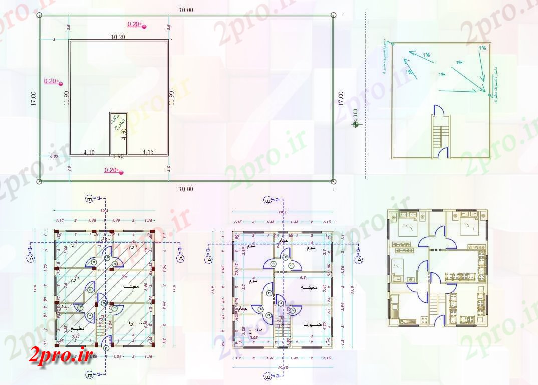 دانلود نقشه مسکونی ، ویلایی ، آپارتمان Mtr X 12 MTR 3 BHK خانه مبلمان 10 در 11 متر (کد158231)