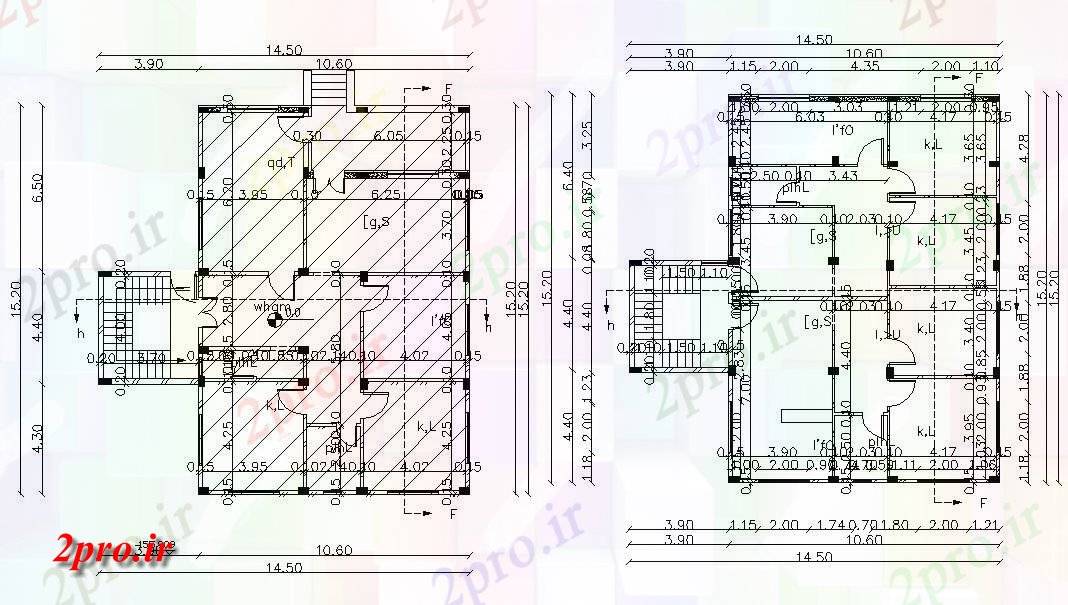 دانلود نقشه خانه های کوچک ، نگهبانی ، سازمانی - X 1520 متر مسکونی خانه طرحی طبقه 14 در 15 متر (کد158236)