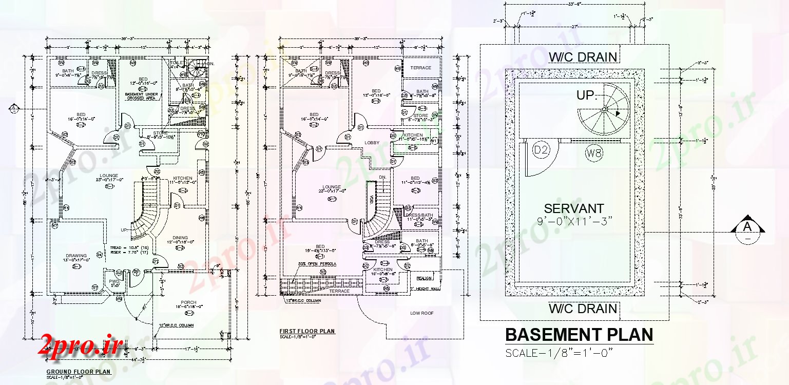 دانلود نقشه مسکونی ، ویلایی ، آپارتمان BHK دو ردیف طراحی طرحی G + 1 خانه، 11 در 17 متر (کد158243)