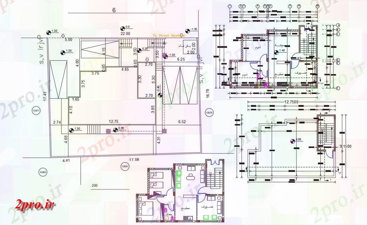 دانلود نقشه مسکونی ، ویلایی ، آپارتمان پارکینگ ماشین 2 BHK خانه مبلمان 9 در 12 متر (کد158247)