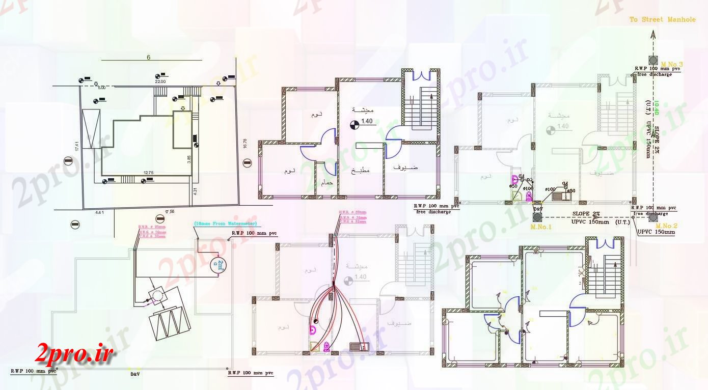 دانلود نقشه مسکونی ، ویلایی ، آپارتمان BHK خانه برق و لوله کشی 9 در 12 متر (کد158255)