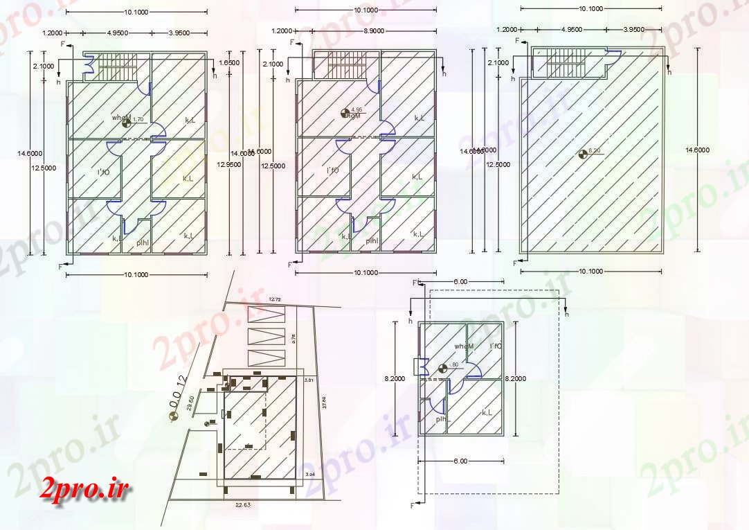 دانلود نقشه مسکونی  ، ویلایی ، آپارتمان  X 14 متر 3 اتاق خواب خانه طرحی  (کد158259)