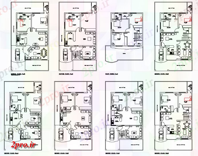 دانلود نقشه مسکونی ، ویلایی ، آپارتمان هشت نوع 35'X64 از 2BHK خانه آن 8 در 15 متر (کد158261)