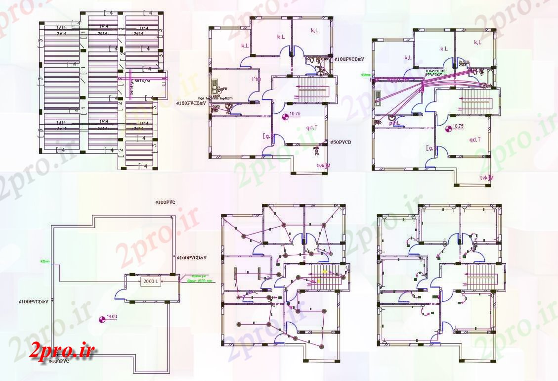 دانلود نقشه مسکونی ، ویلایی ، آپارتمان BHK 2 طبقه خانه برق و لوله کشی طرح 12 در 15 متر (کد158265)