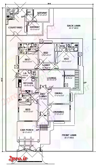 دانلود نقشه مسکونی ، ویلایی ، آپارتمان طرحی BHK خانه طراحی 70'X115 17 در 27 متر (کد158273)